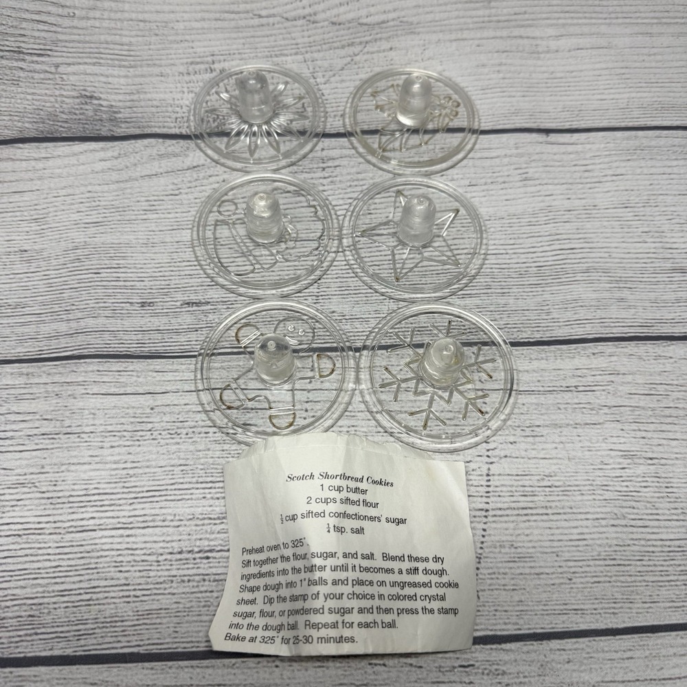 6 Vtg Gourmac Shortbread Cookie Cutters Round Clear 1994 Hutzler Baking Stamps